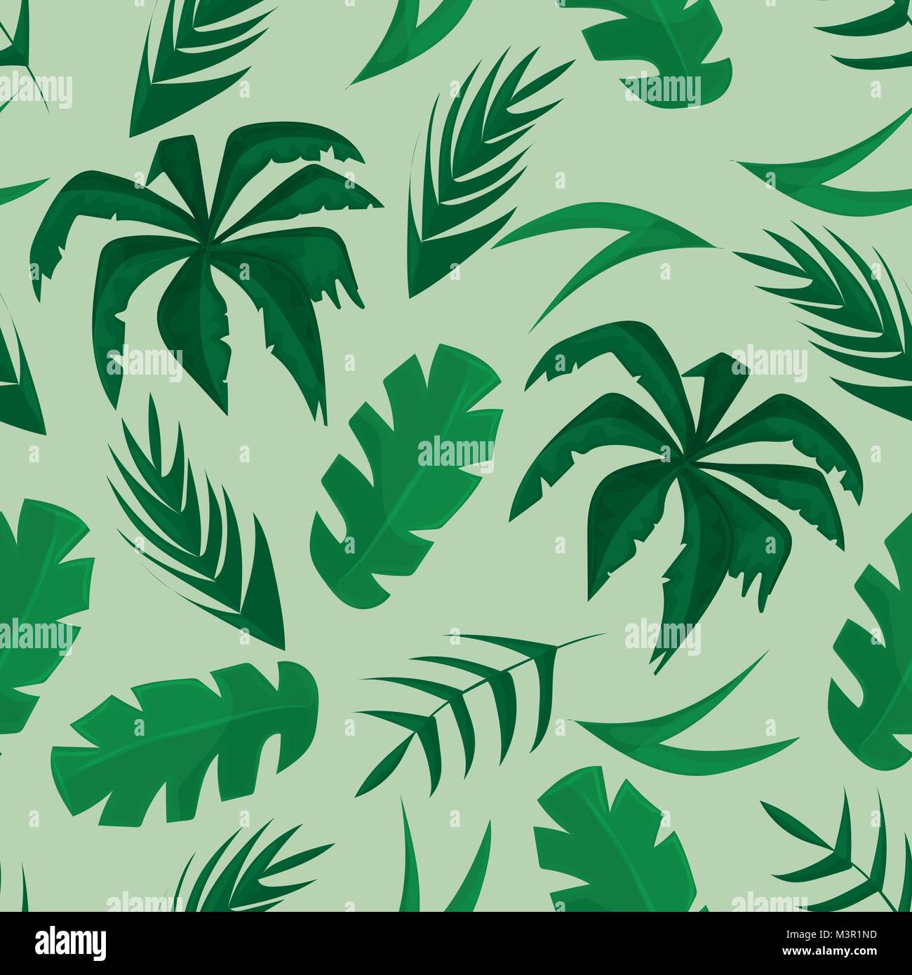 Seamless pattern with tropical leaves on green background vector Stock ...