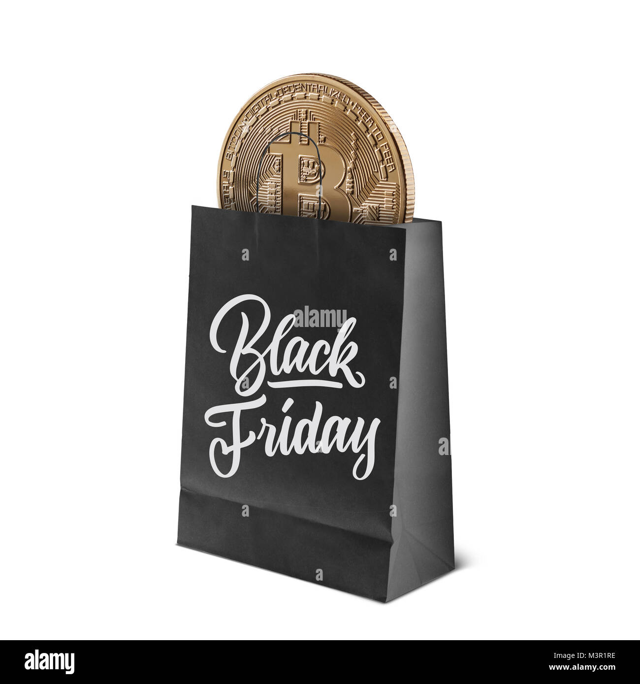 Gold coin bitcoin in the package. Sale and black Friday concept Stock Photo  - Alamy