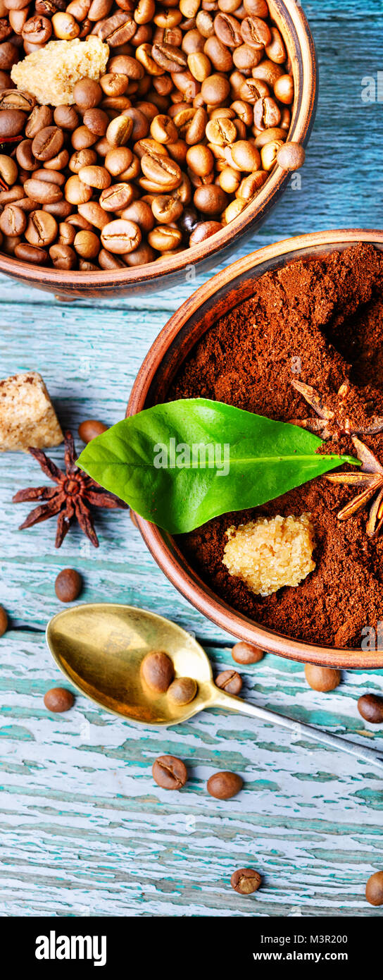 Roasted and ground coffee in bowls. Coffee assortment Stock Photo Alamy