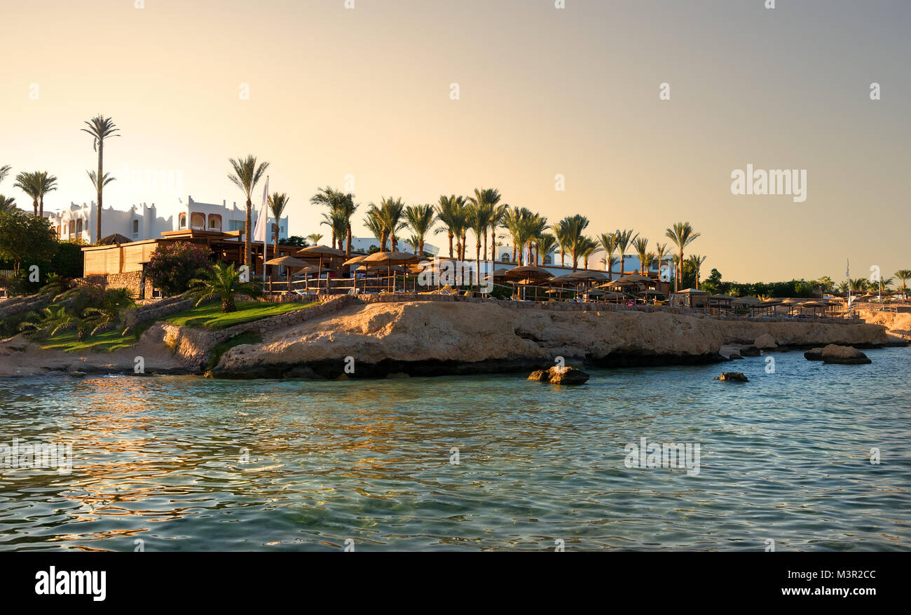View on egyptian hotel from the red sea Stock Photo