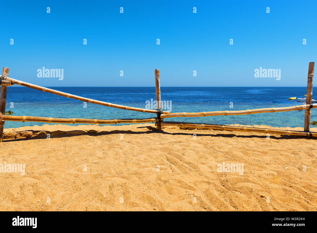 Sandy beach in egyptian hotel at day Stock Photo