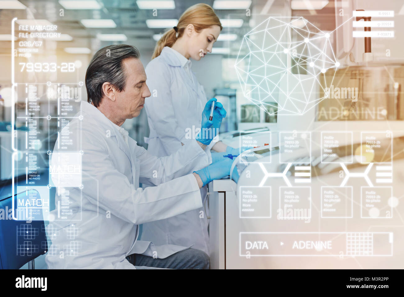 Two colleagues feeling concentrated while working in the laboratory Stock Photo