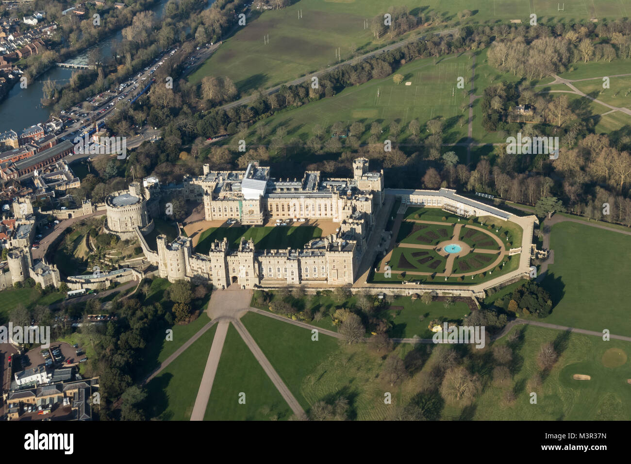 Aerial view of Windsor Castle from the South Stock Photo