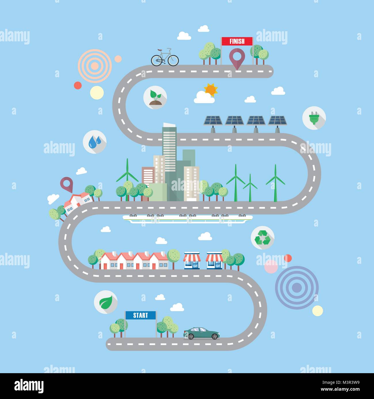 Ecology city with town road infographic. Vector illustration Stock Vector