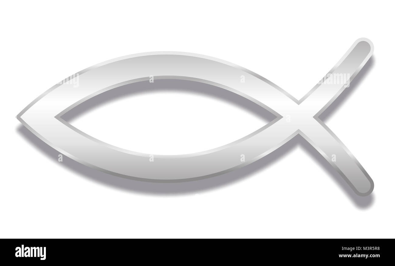Christianity. Jesus fish symbol called ichthus or ichthys. Silver style illustration. Stock Photo