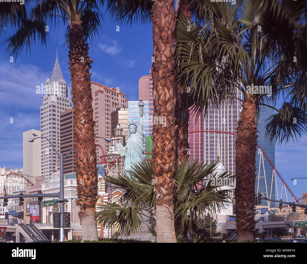 Las Vegas strip view with palm trees in the spring sunshine Stock Photo