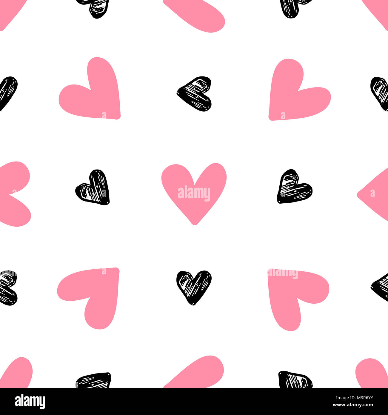 Decorative festive seamless pattern with pink and black hearts on a ...