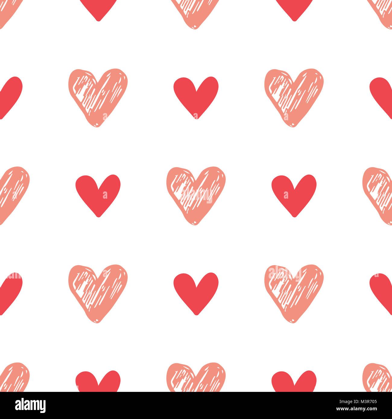 Decorative festive seamless pattern with pink hearts on a white ...