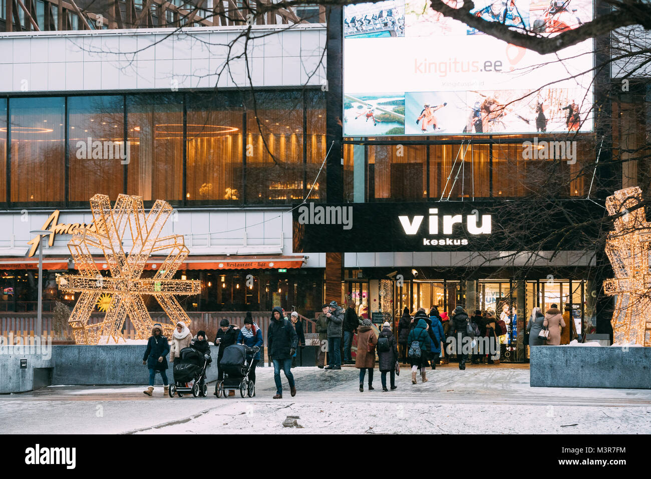 Tallinn, Estonia - December 3, 2016: People Going Shopping In Shopping Center Viru Keskus In Winter Day. Stock Photo
