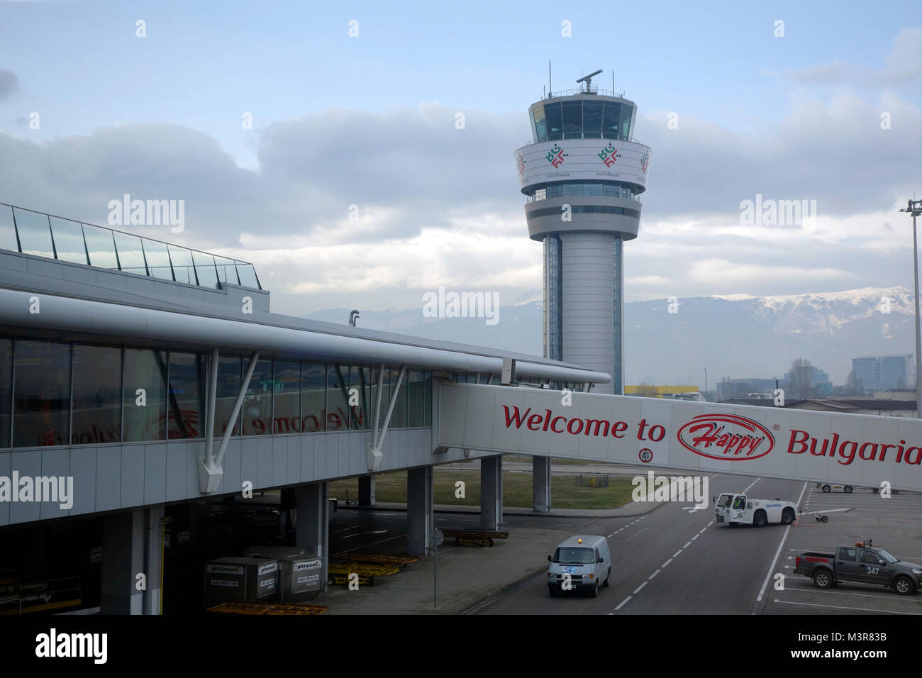 Air traffic control tower of Sofia airport in Bulgaria Stock Photo