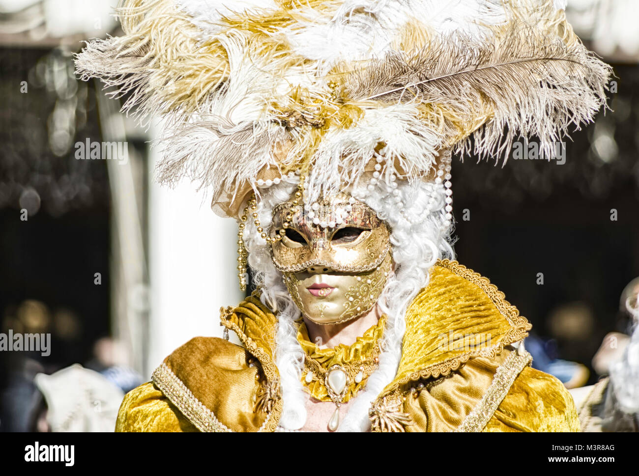 Download Portrait Of A Beautiful Woman In A Yellow Dress And Golden Mask With Stock Photo Alamy PSD Mockup Templates