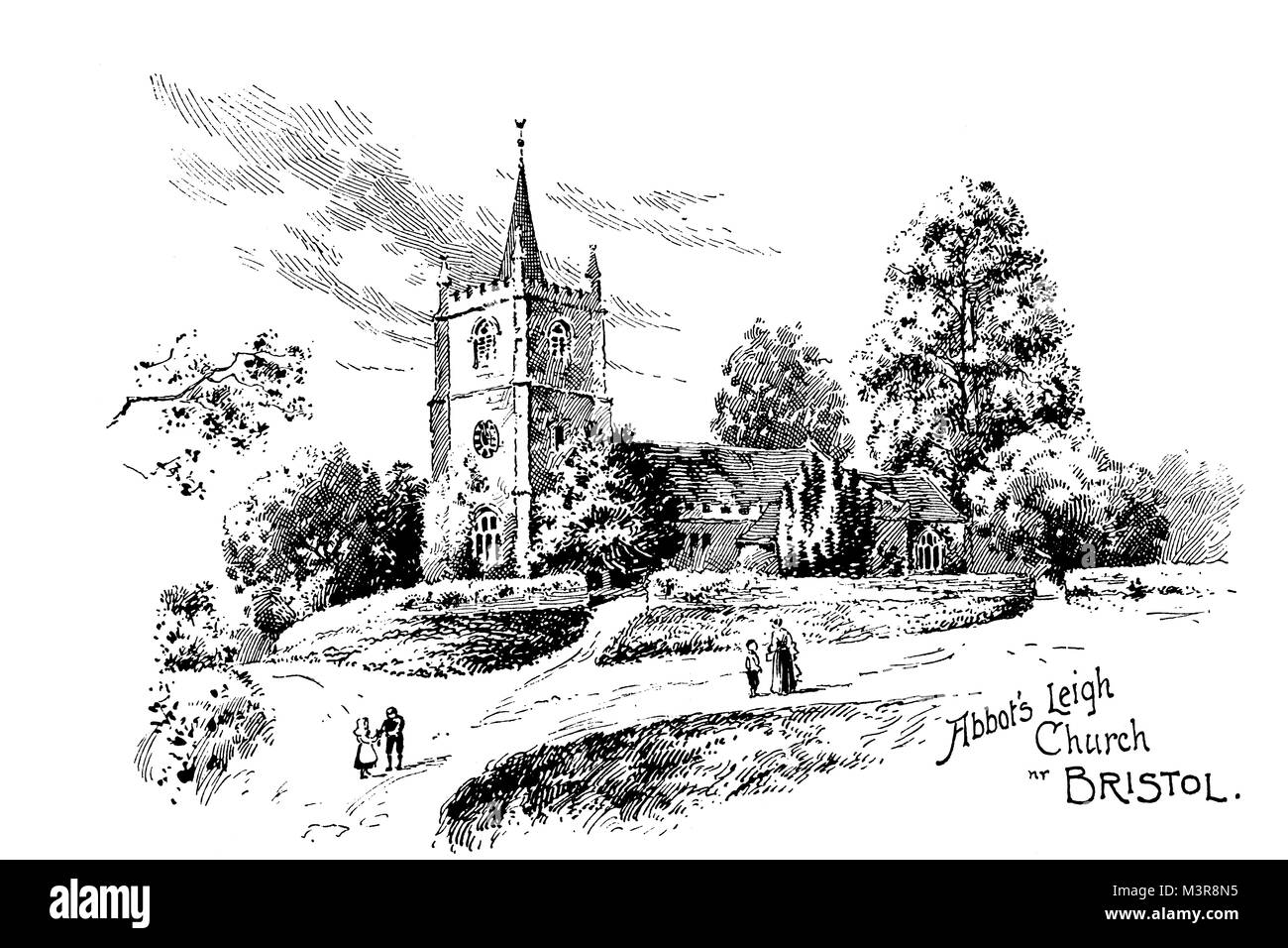 Holy Trinity Church, Abbots Leigh, Bristol, in 1800s, line illustration by George H Peet of Bristol, from 1895 The Studio an Illustrated Magazine of F Stock Photo