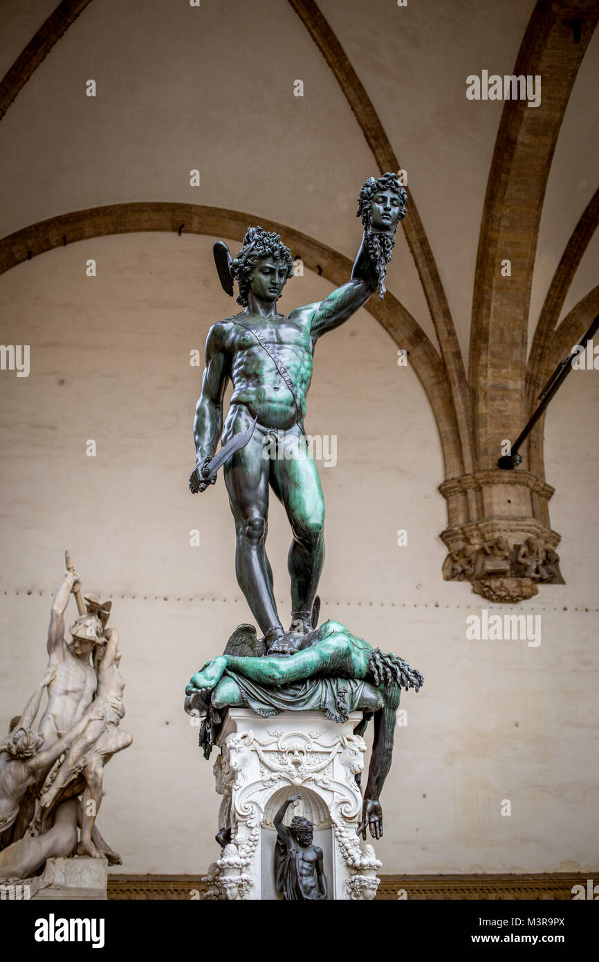 Statue of Perseus holding cut off head of Medusa, Florence, Italy Stock Photo