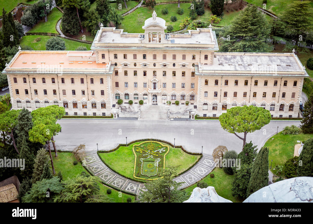 Aerial view of the Pope of Rome residence and Vatican gardens in Rome