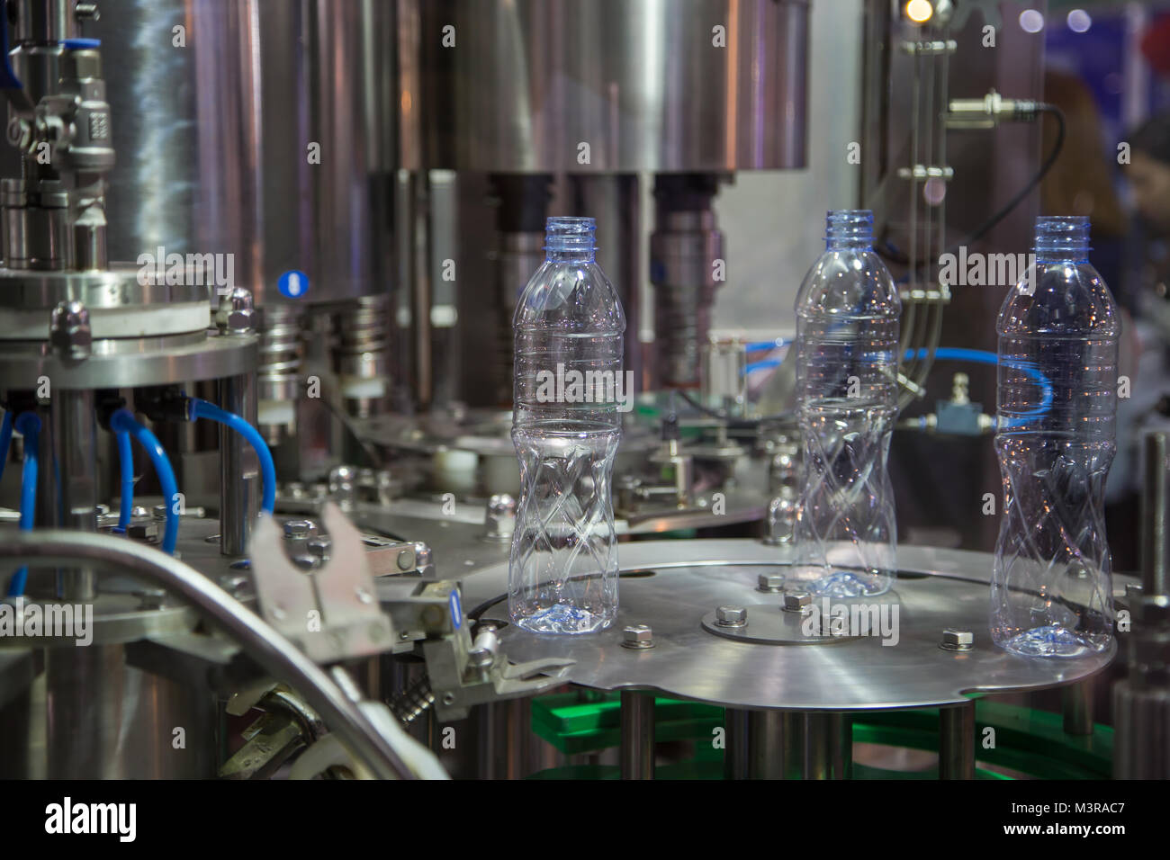 Testing production of mineral water bottle packing machine Stock Photo