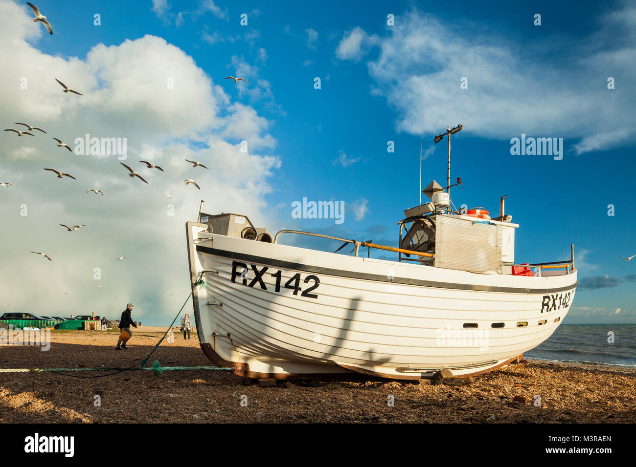 Fishing boat on Hastings beach, East Sussex, England. Stock Photo