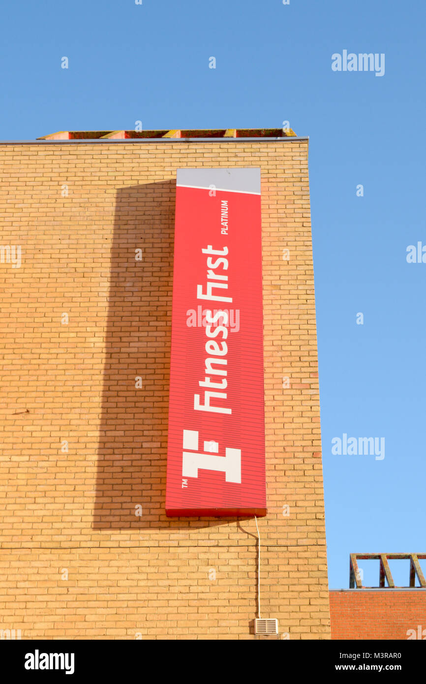 Fitness First Sign Outside Gym In Bedford Bedfordshire England Stock