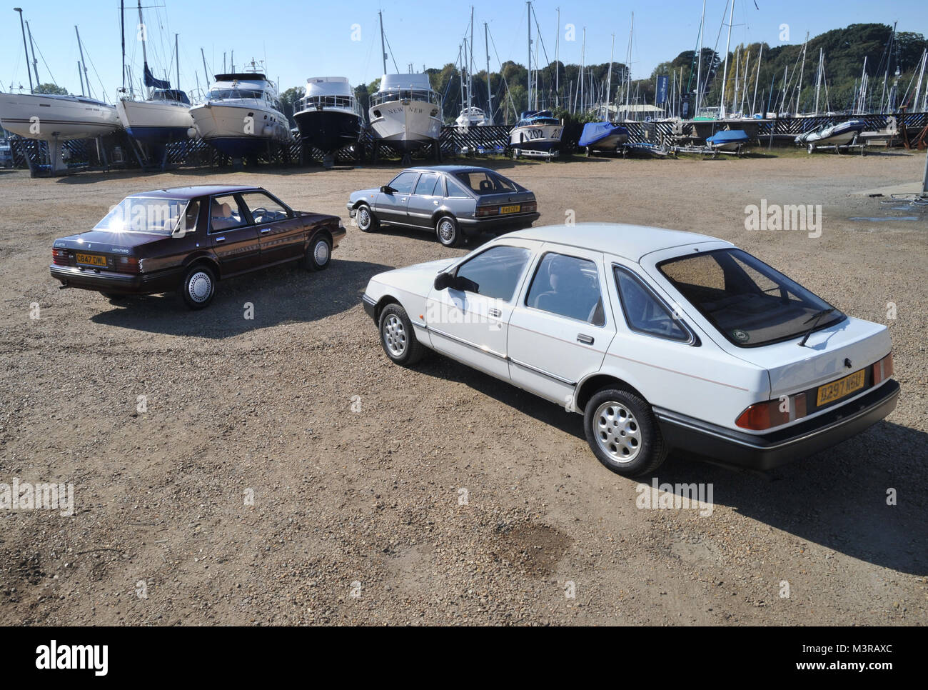 '80s rep mobiles - Ford Sierra, Vauxhall Cavalier and Austin Montego Stock Photo