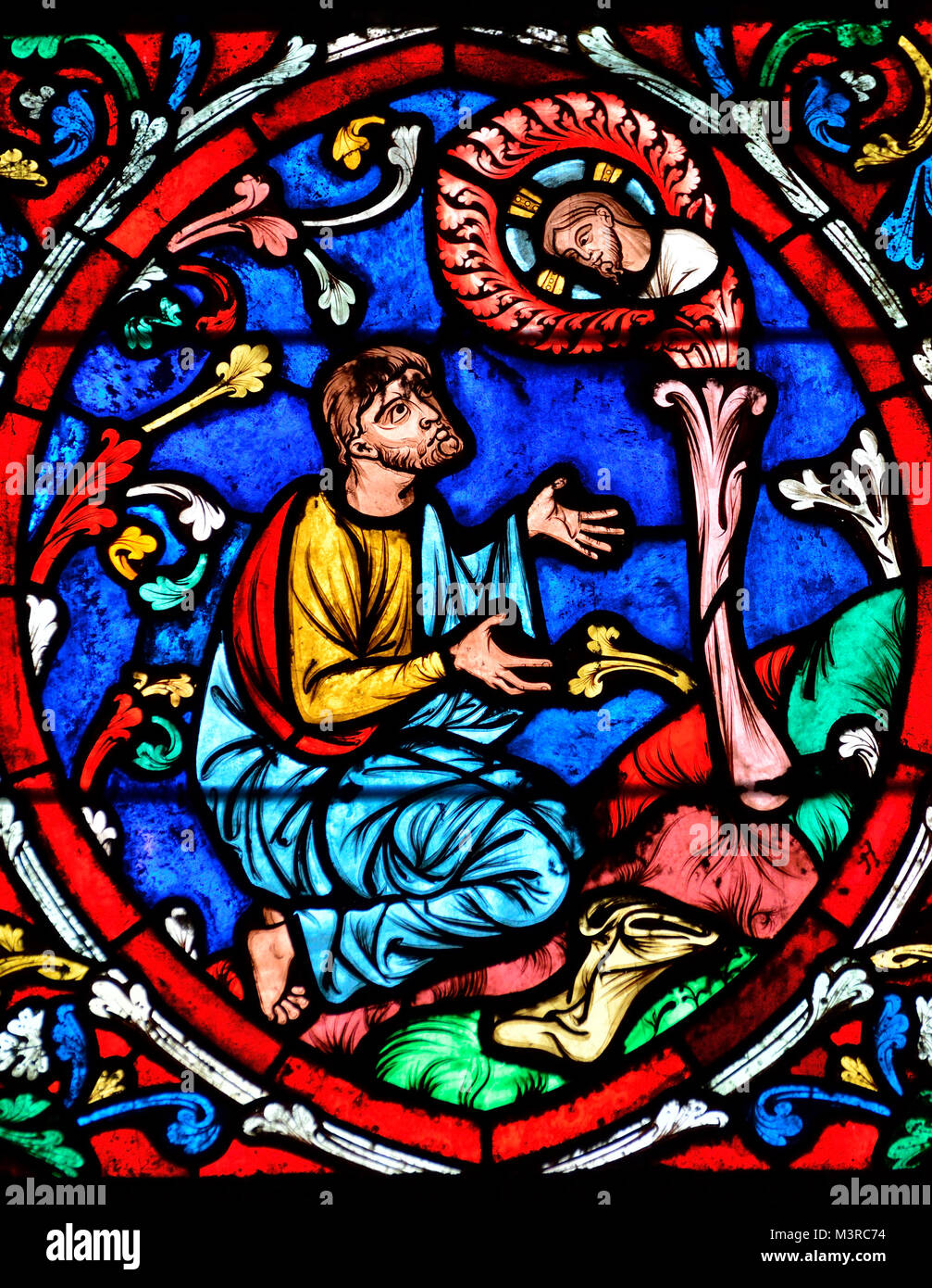 Paris, France. Notre Dame cathedral / Notre-Dame de Paris on Isle de la Cite. Stained glass window - the Tree of Jesse (detail) Stock Photo
