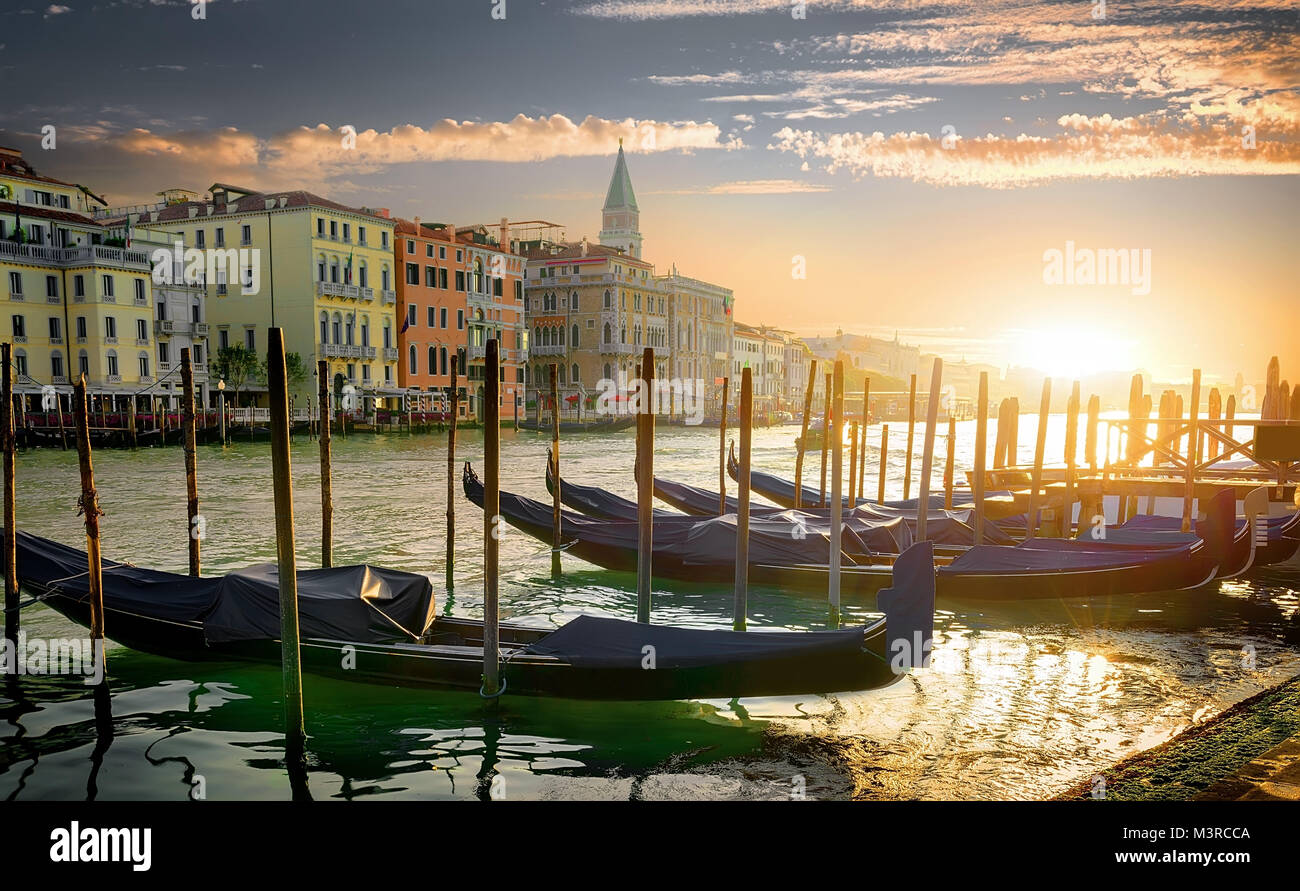 Gondolas and architecture in Venice at sunset, Italy Stock Photo - Alamy