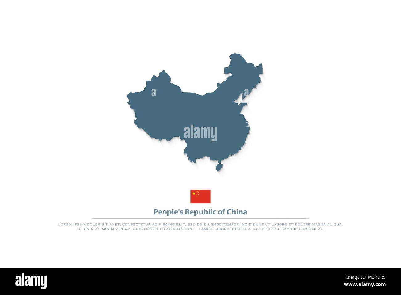 People's Republic of China isolated map and official flag icons. vector Chinese political map  illustration. Asian country geographic banner design. t Stock Vector