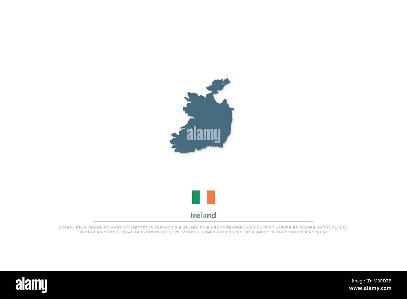 Republic of Ireland isolated maps and official flag icon. vector Irish territory logo. EU geographic banner template. travel and business logotype Stock Vector