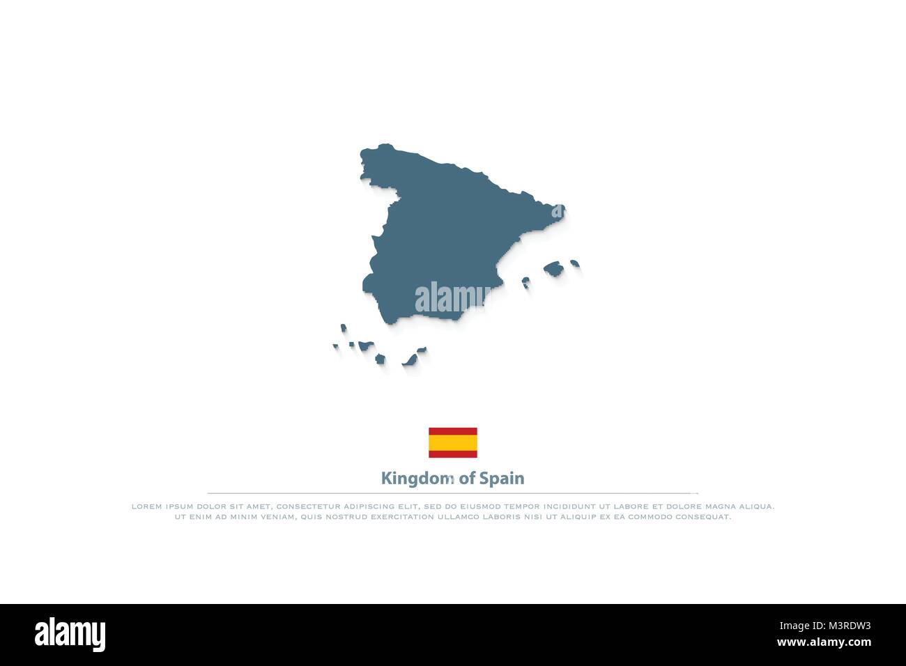 Kingdom of Spain isolated map and official flag icon. vector Spanish territory logo. EU geographic banner template. travel and business logotype Stock Vector