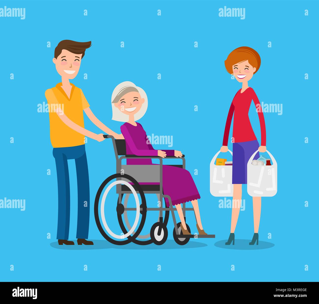 Caregiver, volunteerism. Nursing or care of patients concept. Cartoon vector illustration Stock Vector