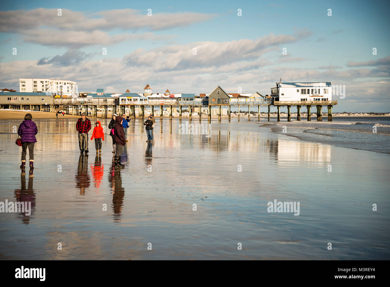 Pier in Old Orchard Beach, Maine. Stock Photo