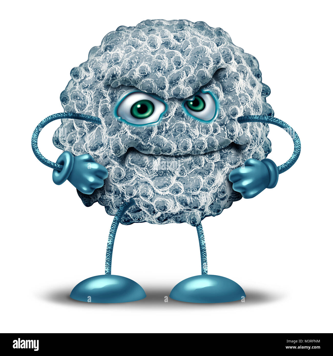 White blood cell character as a microbiology symbol of the human immune system fighting off infections defending and protecting. Stock Photo