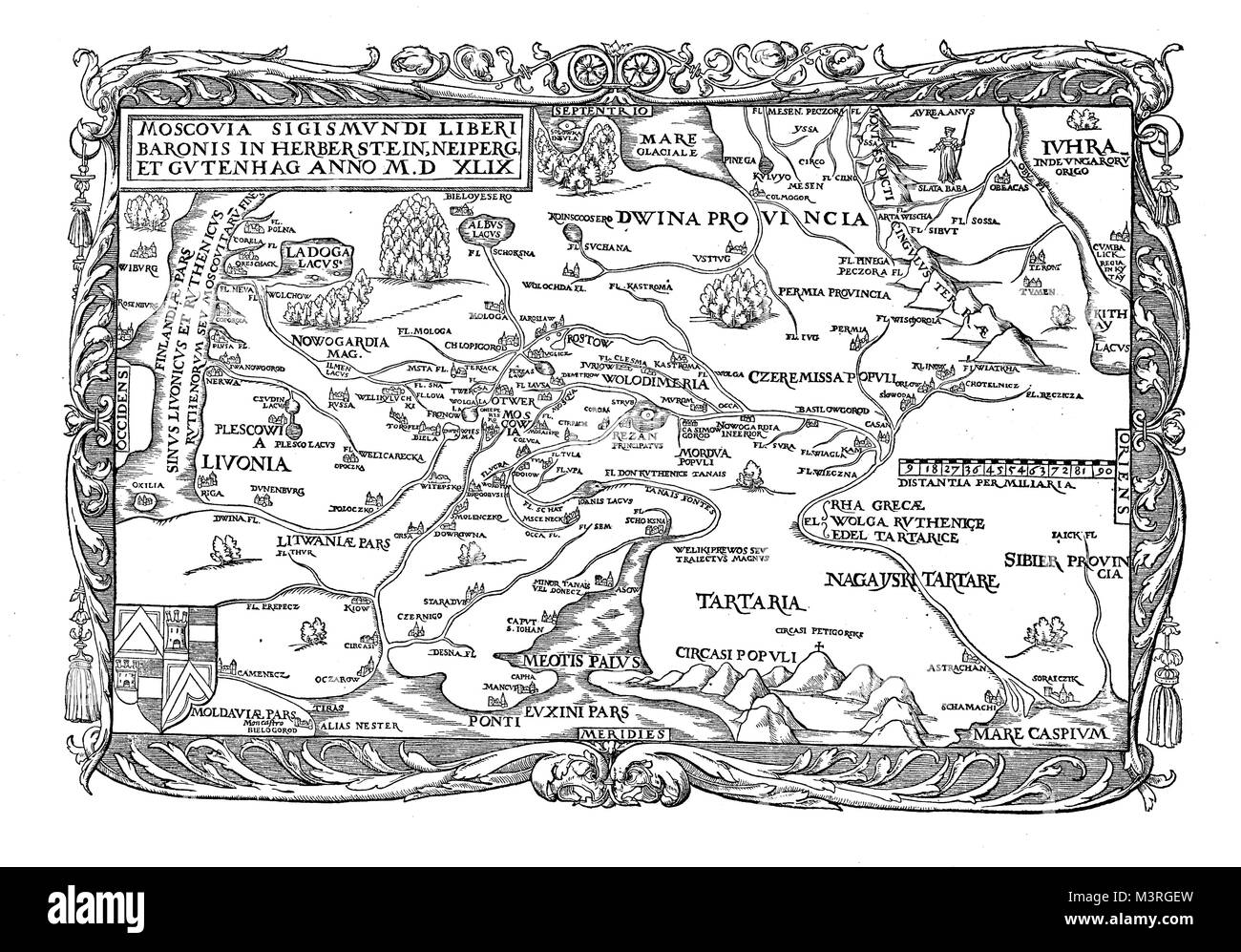 Holy Roman Empire diplomat Baron Sigismund von Herberstein chart of Russia, XVI century Stock Photo