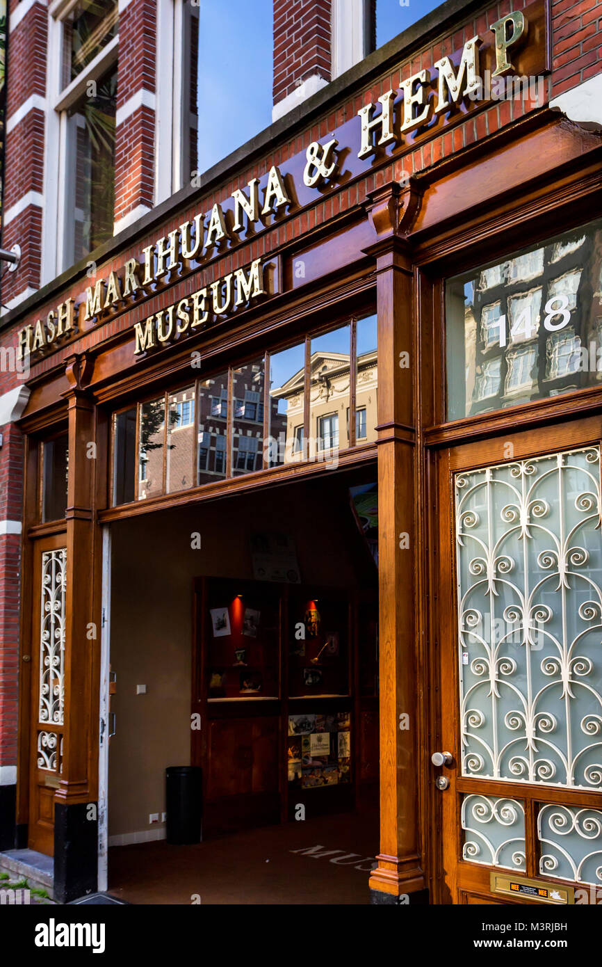 AMSTERDAM, THE NETHERLANDS - JUNE 10, 2014: Marijuana Museum entrance in Amsterdam Stock Photo