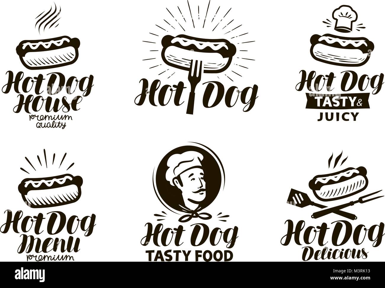 Hot Dog Logo Or Label Fast Food Eating Emblem Typographic
