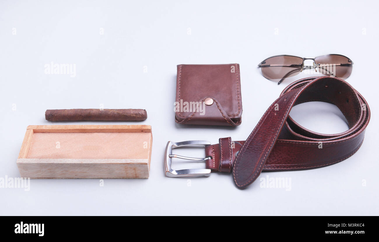 Men's accessories for business and rekreation. A professional studio  photograph of men's business accessories. Top view composition Stock Photo  - Alamy