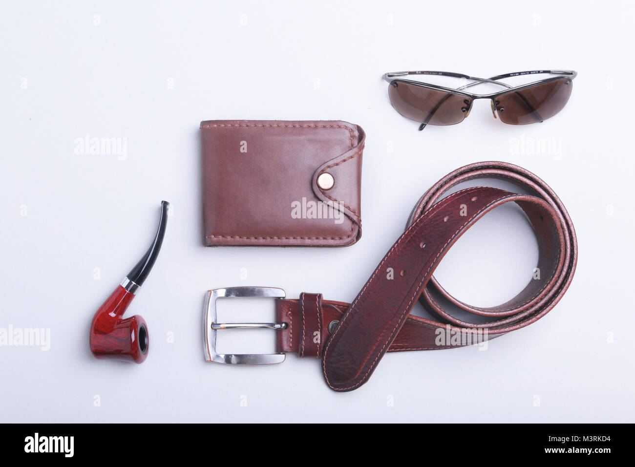 Men's accessories for business and rekreation. A professional studio photograph of men's business accessories. Top view composition Stock Photo