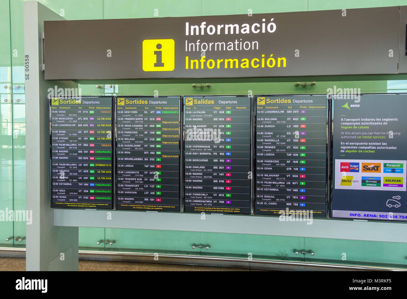 Barcelona El Prat airport with people queueing Stock Photo