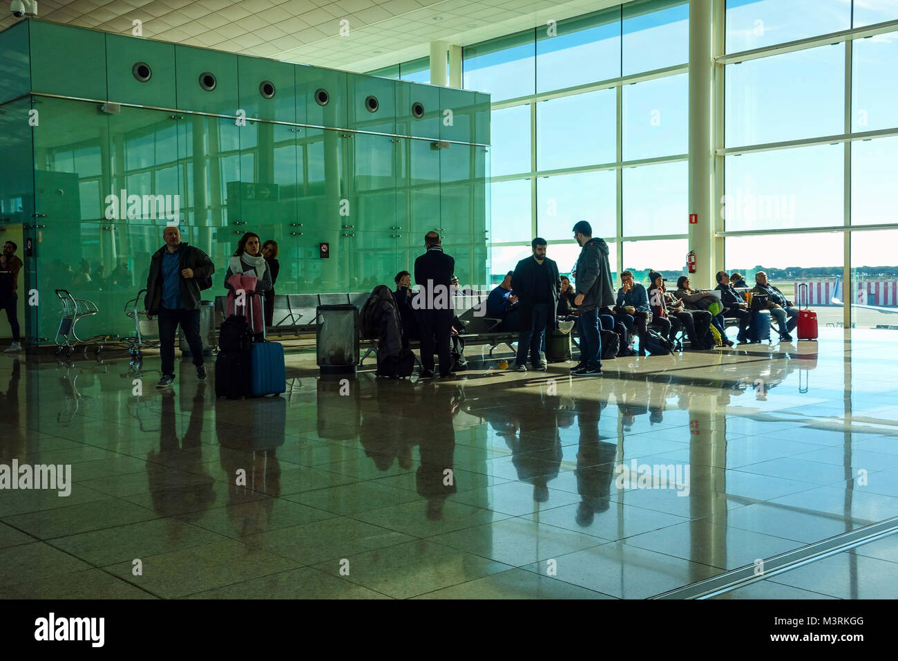 Barcelona El Prat airport with people queueing Stock Photo