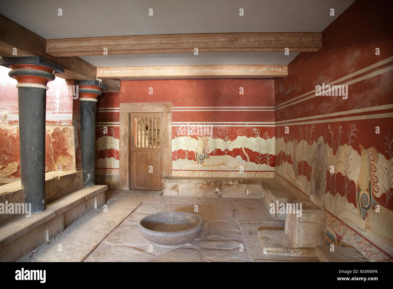Throne room, Knossos palace archaeological site, Crete island, Greece, Europe Stock Photo