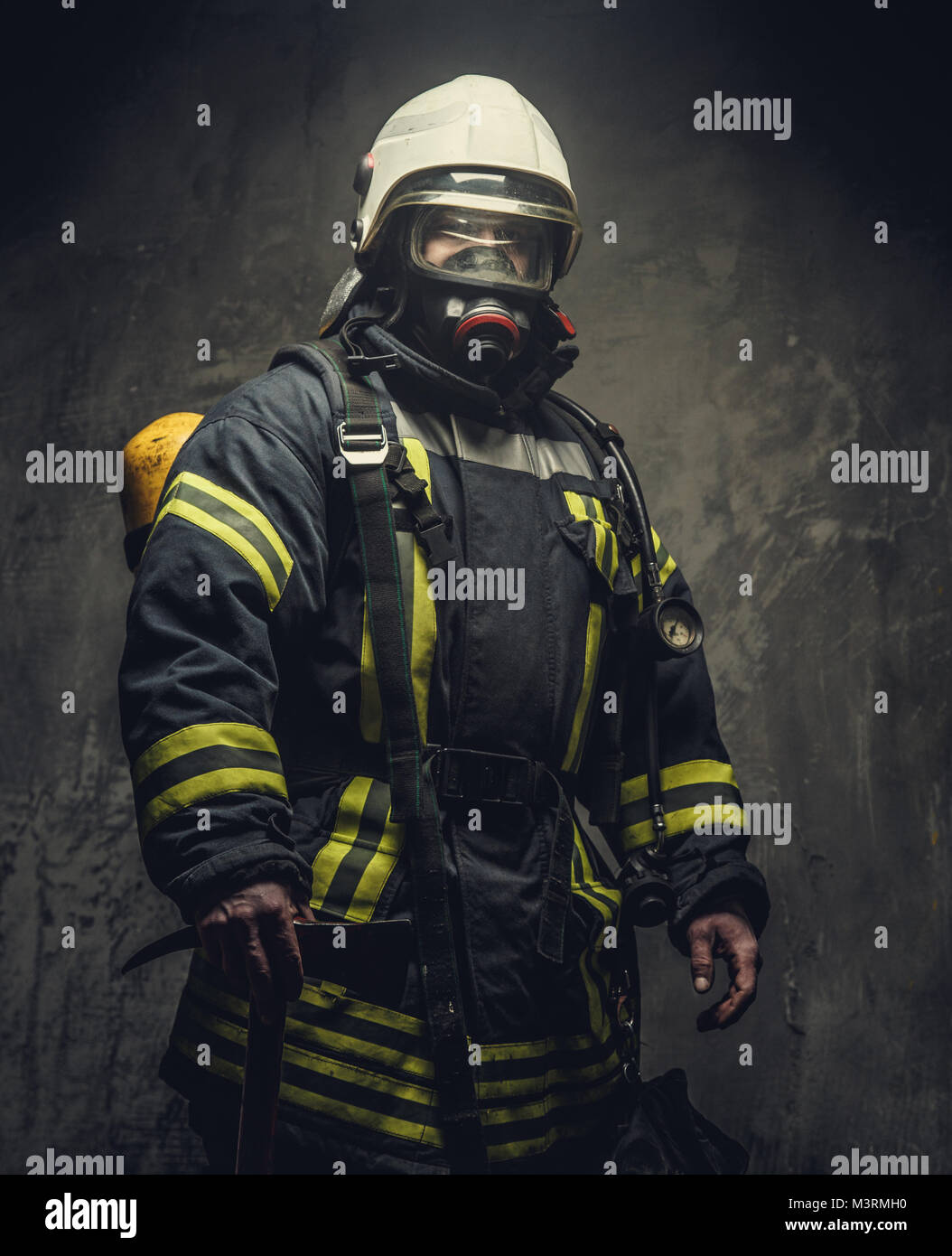 Portrait of firefighter in oxygen mask Stock Photo Alamy