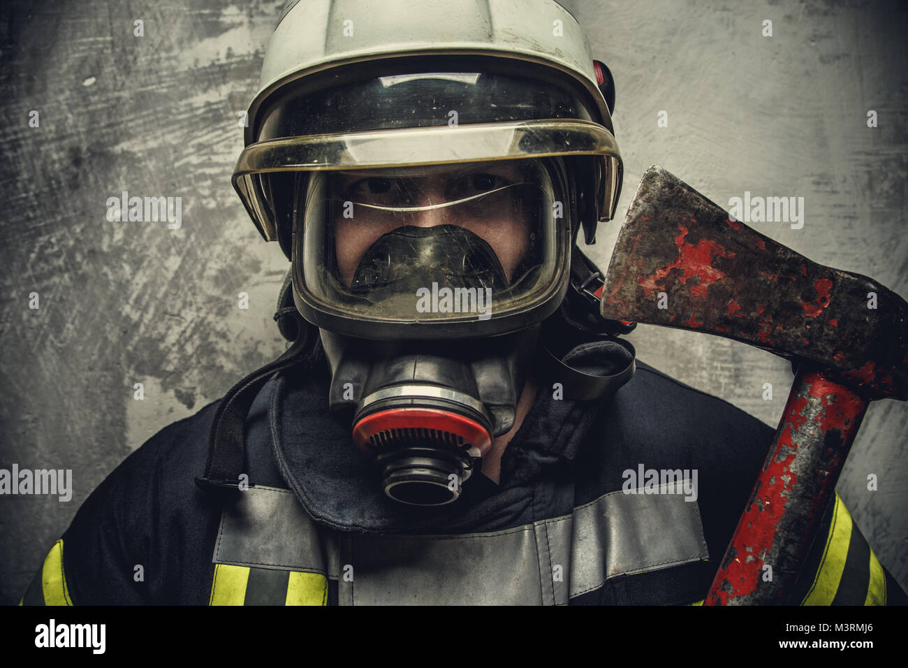 Portrait of firefighter in oxygen mask Stock Photo Alamy