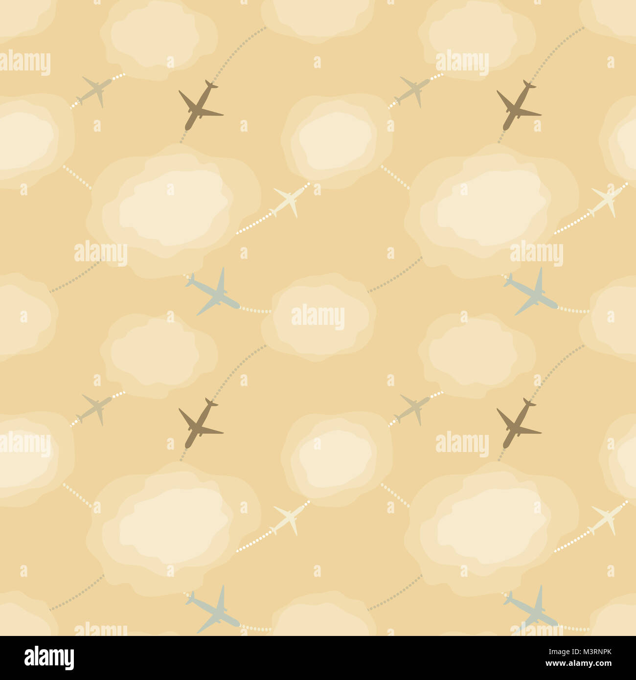 Beige seamless pattern with planes in the sky Stock Photo