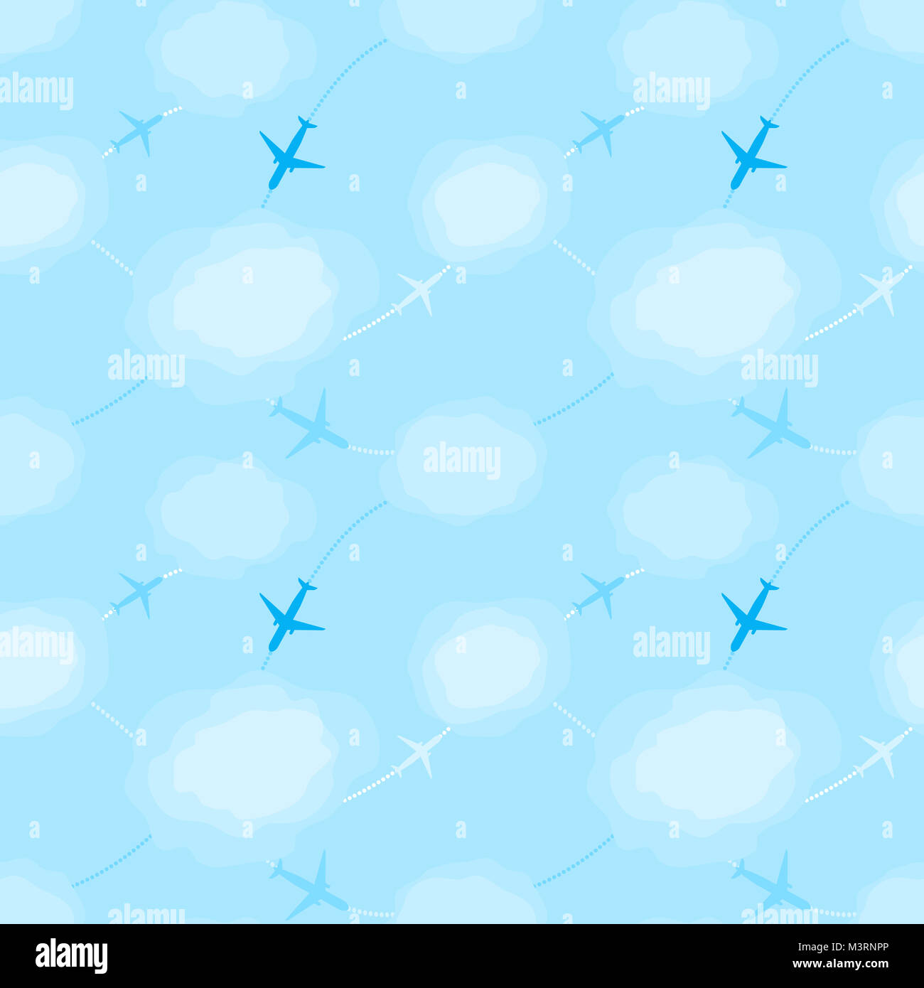 Blue seamless pattern with planes in the sky Stock Photo