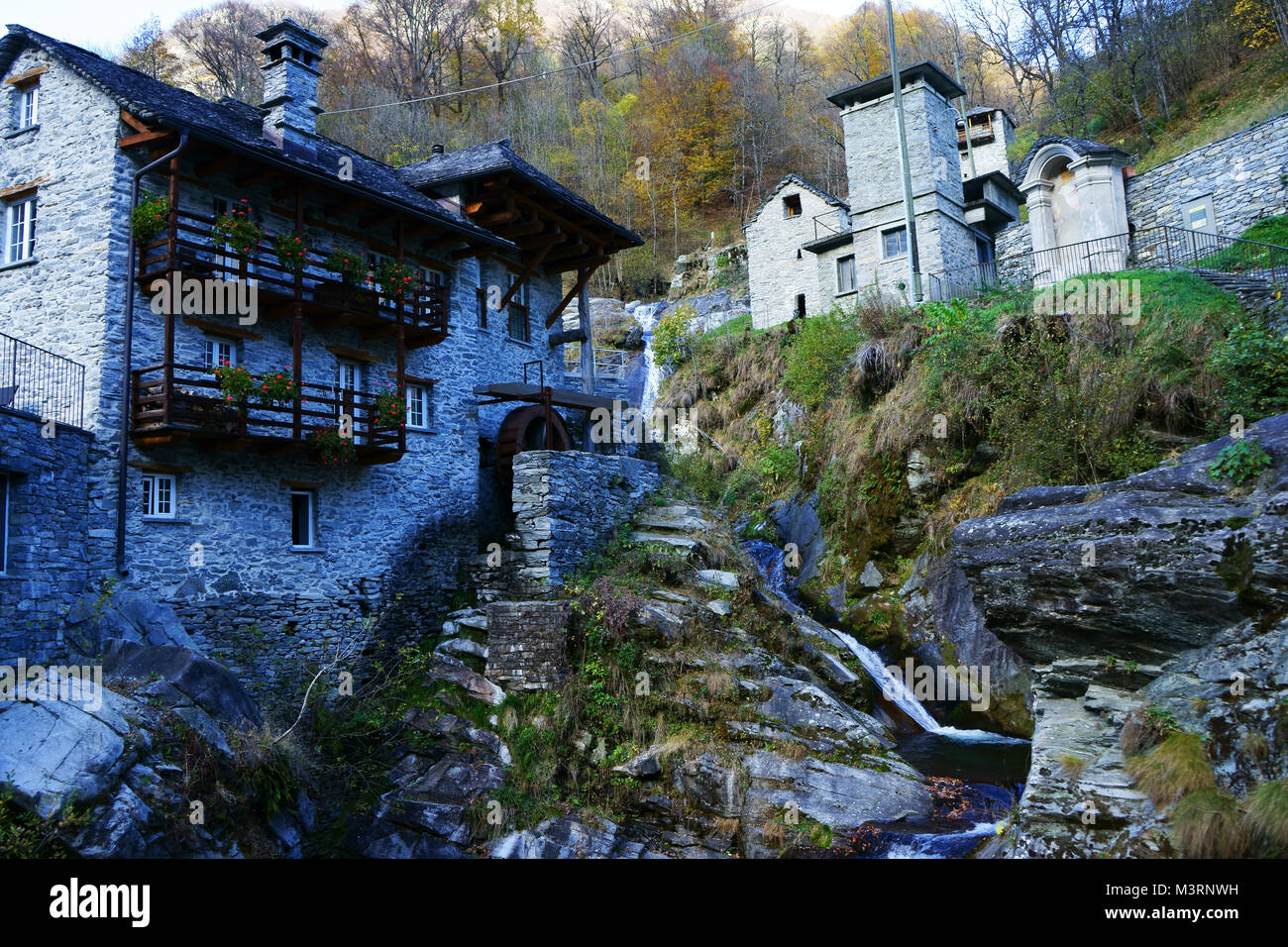 Historic Mills of town Vergeletto,   Onsernone Valley, Ticino, Switzerland Stock Photo