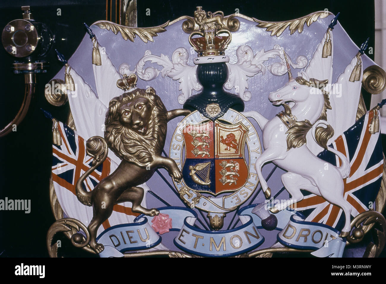 Royal coat of arms on train in Windsor, UK Stock Photo