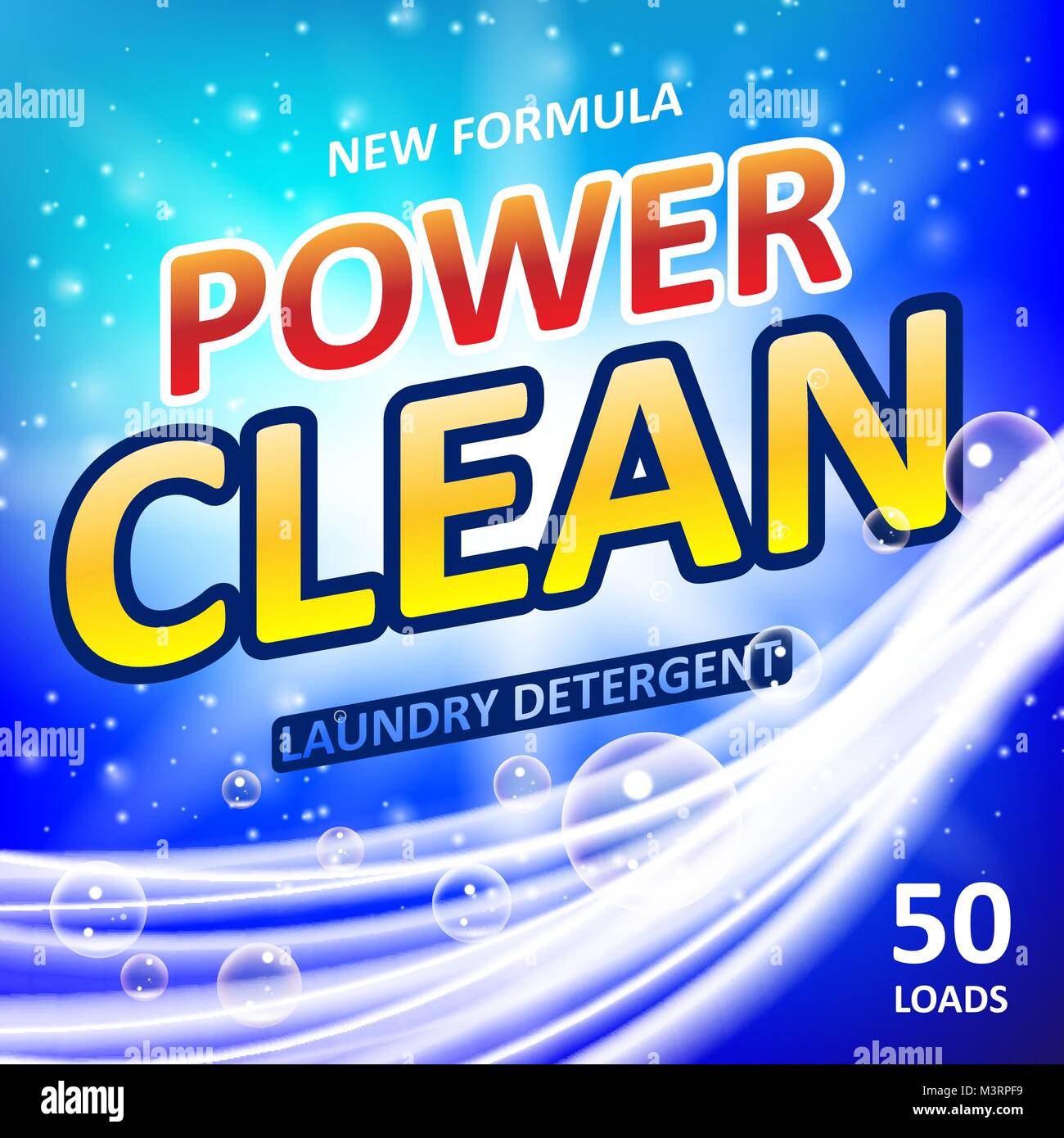 Power clean soap banner ads design. Washing Powder or Laundry detergent Package design. Vector illustration Stock Vector