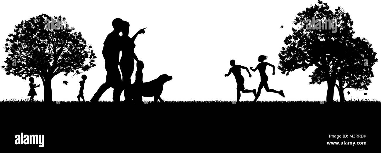 People Enjoying the Outdoors Park Silhouettes Stock Vector