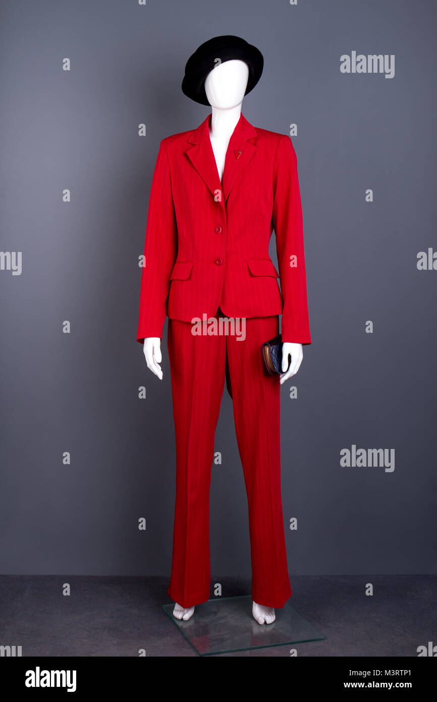 Full length mannequin in female red suit. Stock Photo
