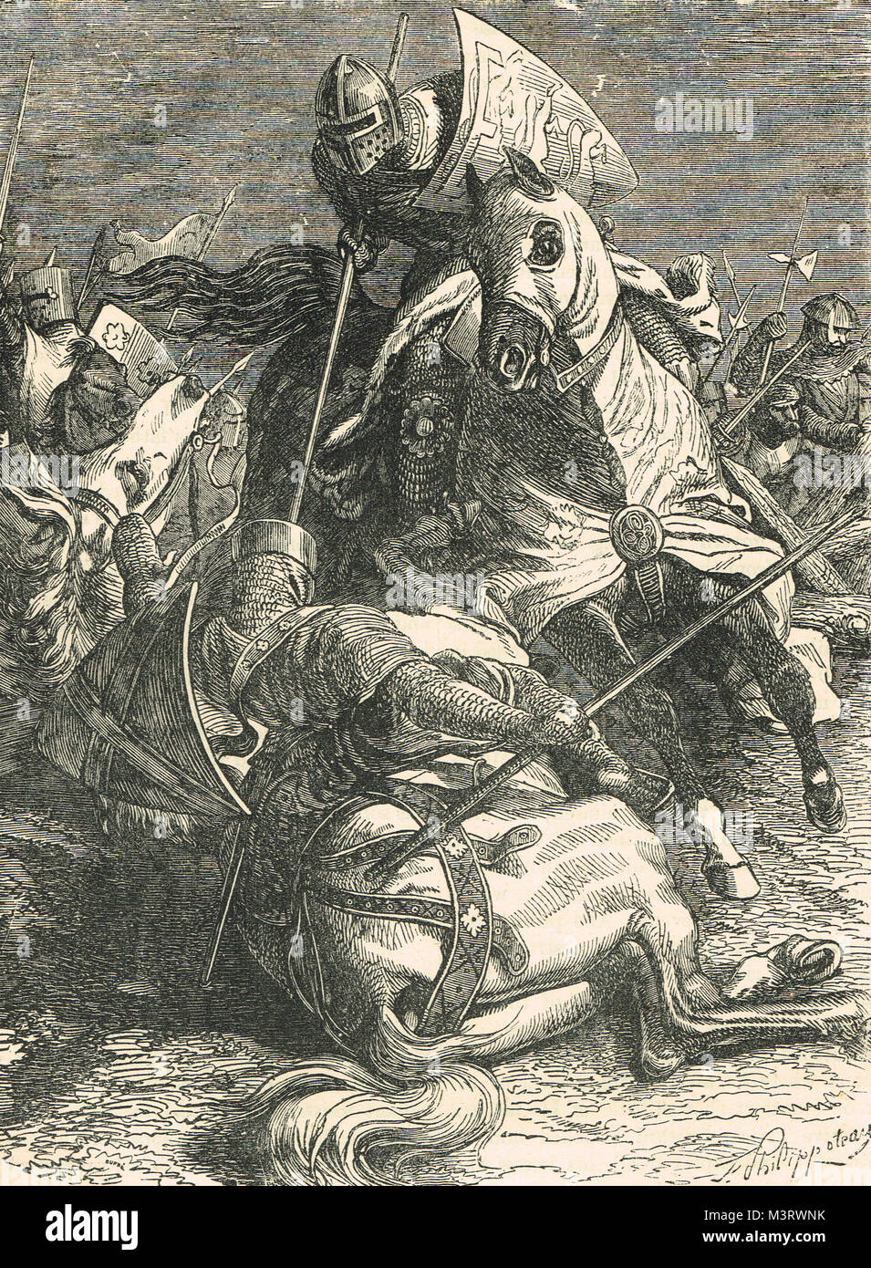 Prince Edward attacking a rebel camp. Combat between Prince Edward and the outlawed Baron Adam de Gourdon, Second Barons' War, 1266 Stock Photo