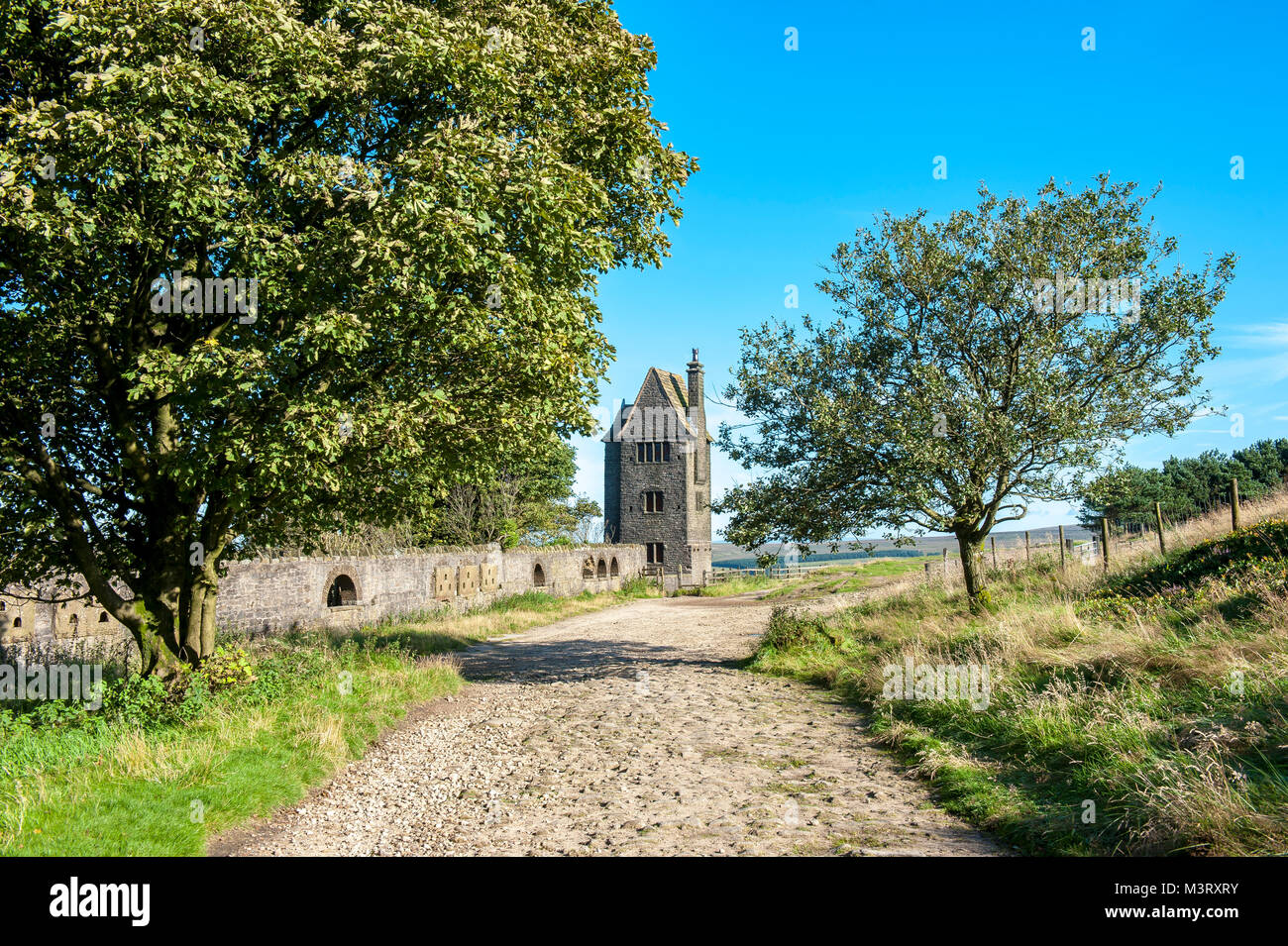 The Pigeon Tower Rivington It was built in 1910 by Lord Leverhulme as part of his Rivington estate in Lever Park and stands at the north west edge of  Stock Photo
