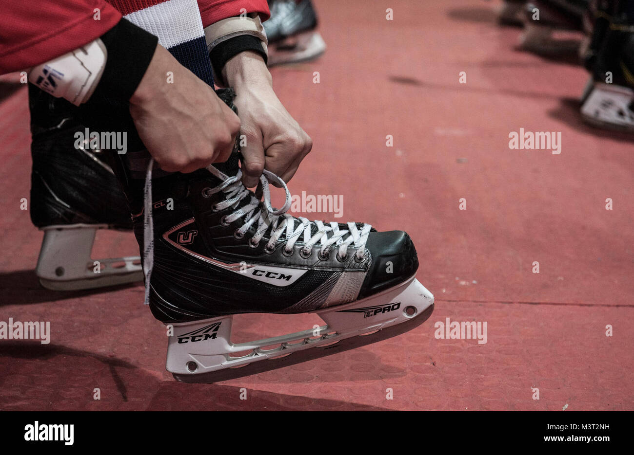 A member of the Kaiserslautern Military Community Eagles Hockey Team